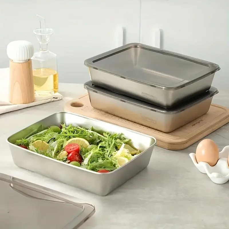 Stainless Steel Food Storage Container with Lid, 5 Counts/set Multifunctional Food Storage Box, Food Preserving Container for Salad, Fruit, Food, Kitchen