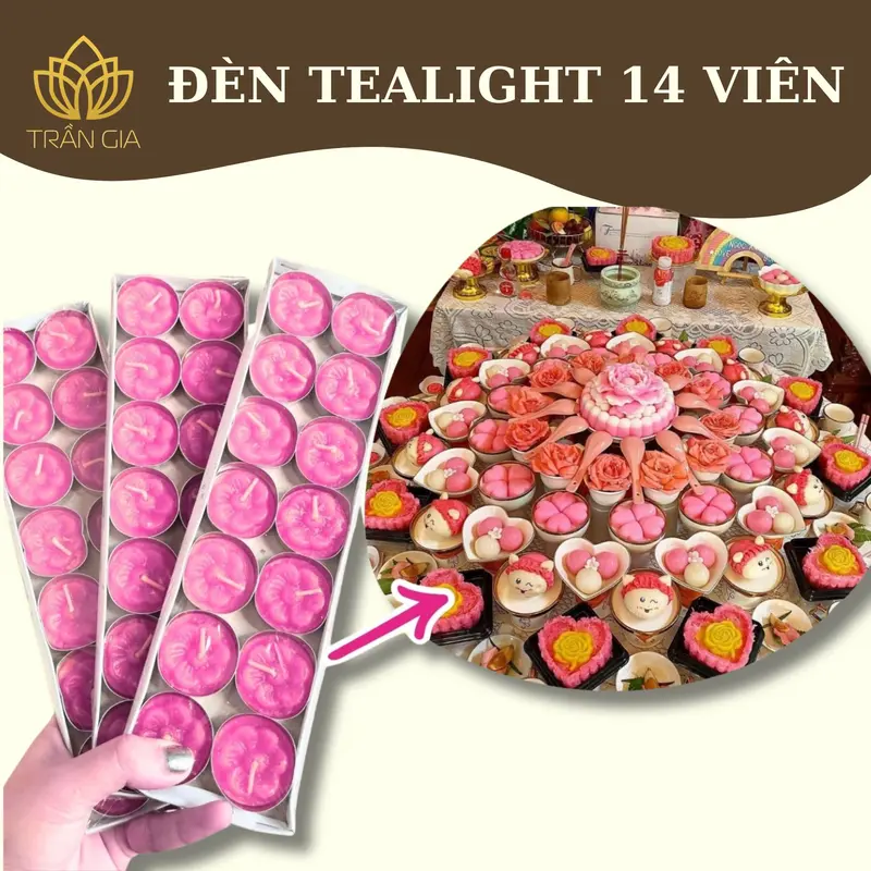 Vĩ 14 viên Nến tealight trang trí set cúng thôi nôi đầy tháng nhiều màu 0