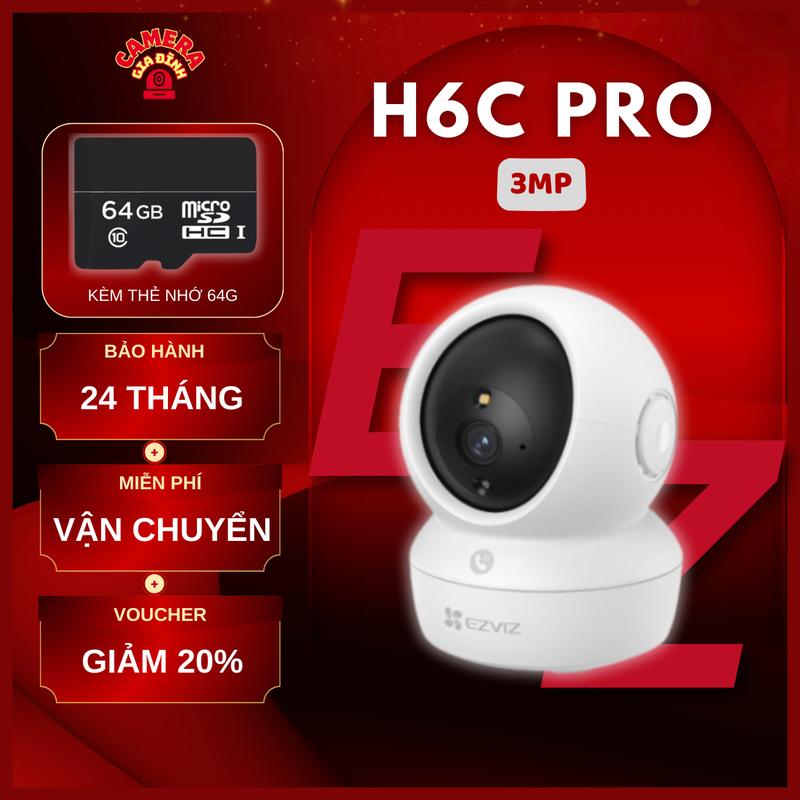 [COMBO] Camera wifi Ezviz H6C PRO 3MP+Thẻ 64G+ kèm đế chữ L Gắn camera, Camera Trong nhà EZVIZ có nút gọi khẩn cấp, Xoay 360 độ, Đàm Thoại 2 Chiều, Theo Dõi Chuyển Động, Có màu đêm