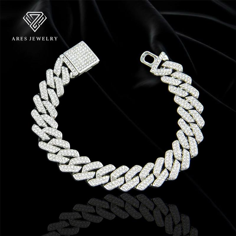 Vòng Tay Thời Trang Cuban Chain Rhombus Đính Đá Nhân Tạo 14mm Ares Jewelry trangsuc titan