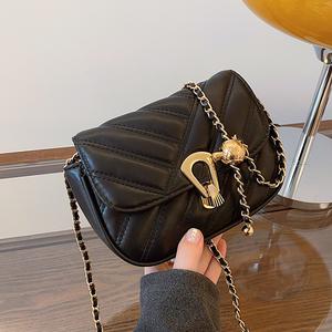 Beg Hitam, Gaya Klasik, Ketibaan Baru Musim Bunga, Rantai Ketupat, Beg Persegi Kecil, Tekstur Lanjutan Niche, Beg Bahu dan Utusan, Untuk Wanita Bags Crossbody