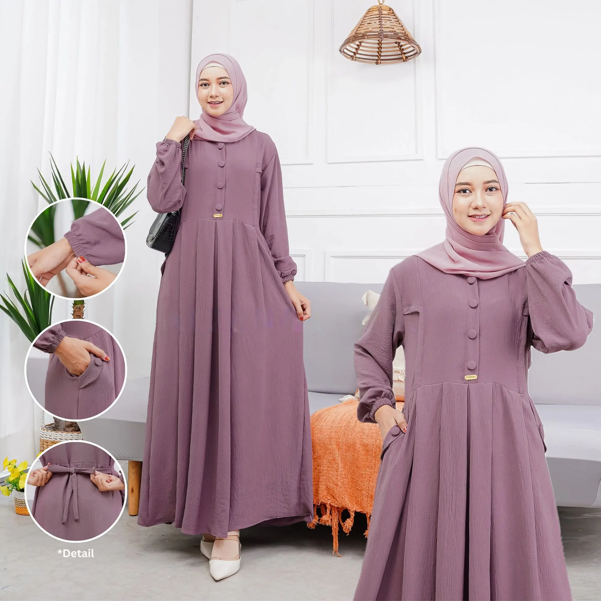 AMIRA Gamis Dress Wanita Bahan Crinkle Airflow Muslim Dewasa
