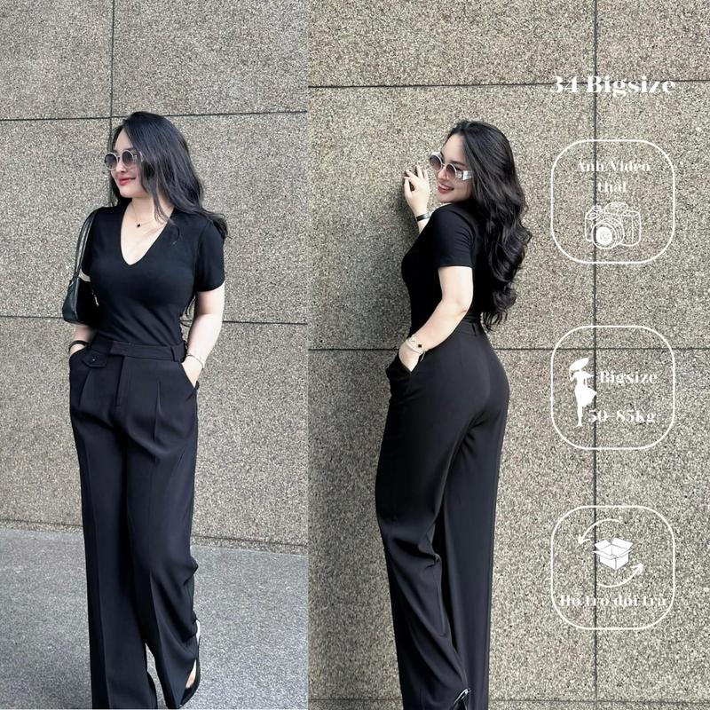 Quần tây nắp túi 34QT010 34 Bigsize quần tây bigsize ống rộng cho nữ chất vải mềm mát phù hợp đi làm đi tiệc