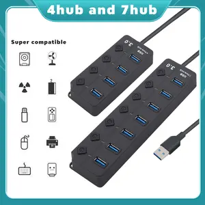 Hub USB Ekstensi 7 Port USB 3.0 Kecepatan Tinggi untuk Laptop - Hub USB Multiport dengan Saklar Individual untuk Transmisi Data Cepat dan Pengisian Stabil