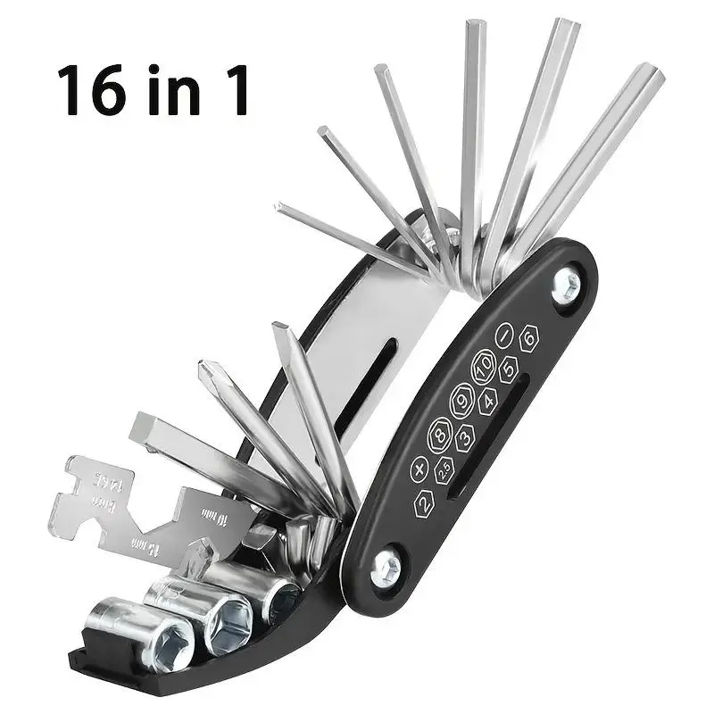 16 in 1 Stainless Steel Bicycle Repair Tool, Multifunctional Bicycle Tool, Durable and Rust-resistant Multi-functional Tool for Outdoor Cycling Enthusiasts