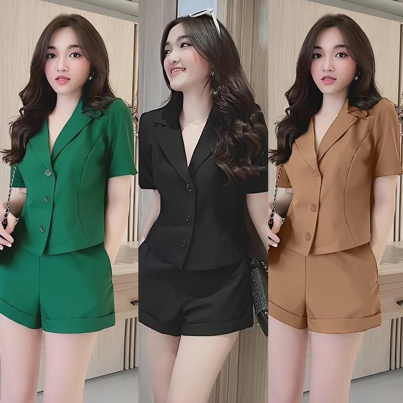 Set Vét Đùi Nữ Bigsize Tay Ngắn Quần Đùi Thời Trang Dự Tiệc Vải Cotton Lạnh 50-100kg Dễ Thương Cá Tính