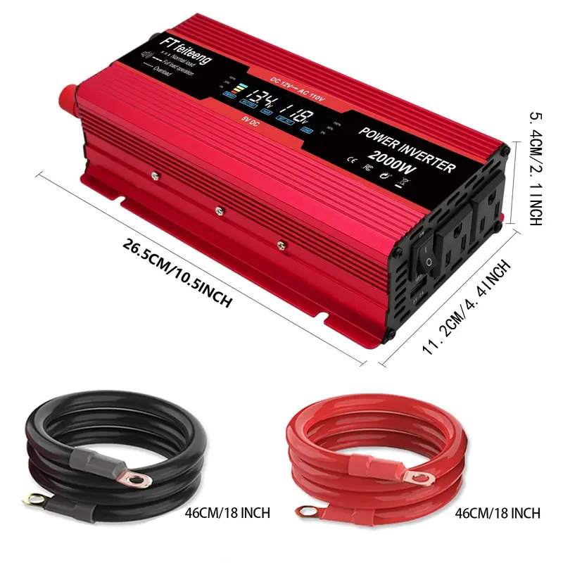 900W 2000W Car Power Inverter, 1 Count DC 24V to AC 110V 120V Converter, LCD Display with Dual USB Ports for Device Charging 1