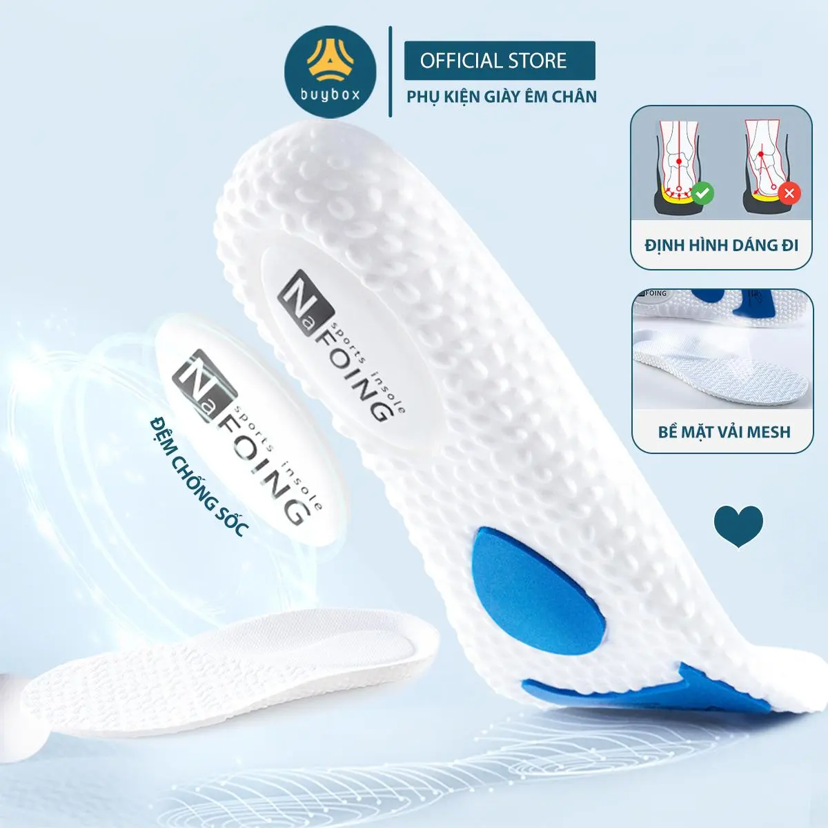 Lót giày nam nữ êm chân chất liệu vải mesh cấu trúc vòm nâng đỡ lòng bàn chân, kết hợp ốp PU - buybox - BBPK359 Miếng Lót Giày