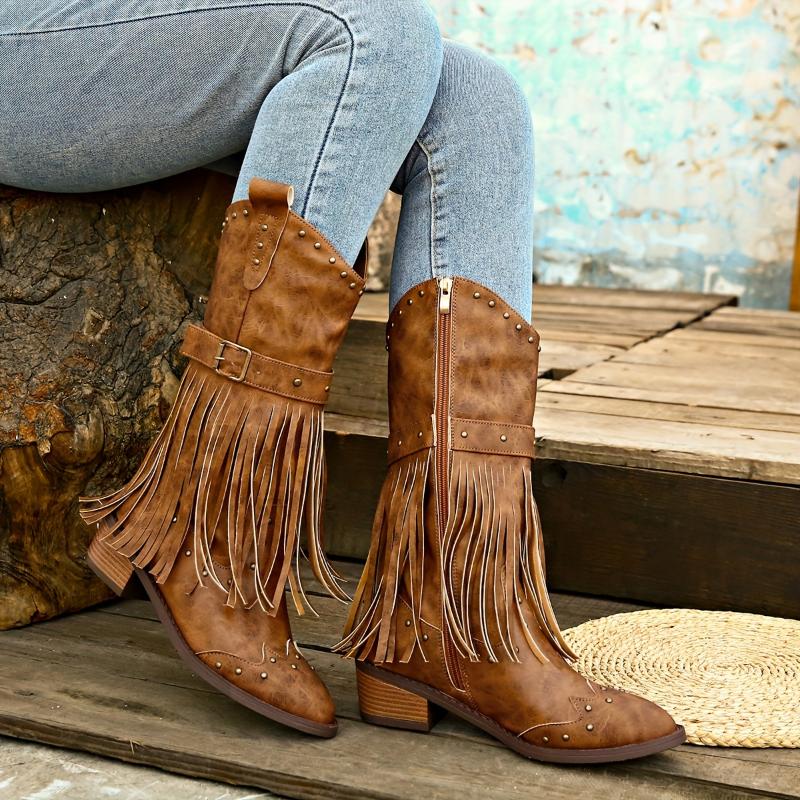 Product Introduction of Fashion-forward Womens Tassel Heel Boots - Luxurious Tassel Accents & Shimmering Beads, Chunky Heel, Smooth Side Zipper for Easy On/Off, Ultimate Comfort for All-Day Wear Girl Footwear 18