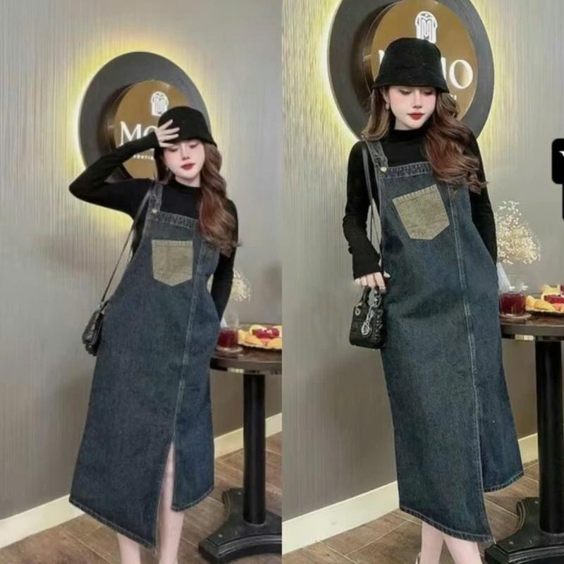  Yếm Jeans Váy Bò Nữ Dáng Dài Bigsize 55-90kg Thời Trang Hàn Quốc Dễ Thương 4506 