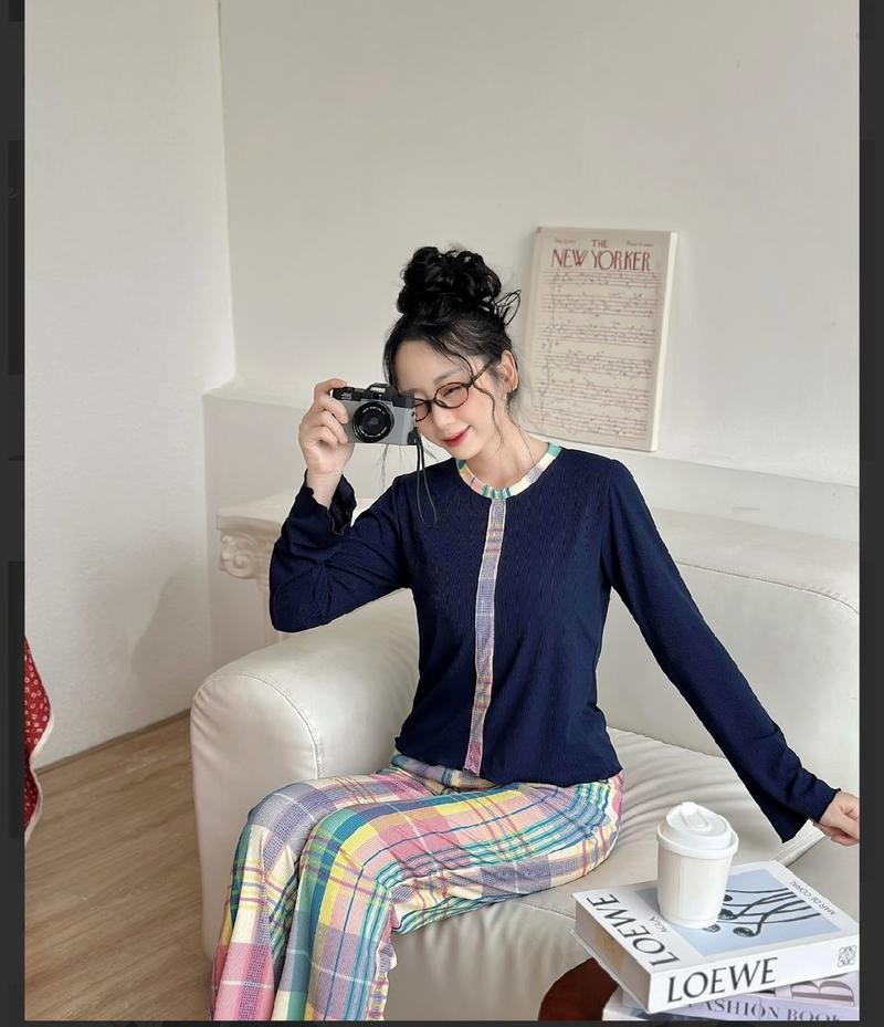 Product Introduction of Set đồ thun gân mặc nhà, áo tay dài quần ống suông co giãn, size 48-68kg, màu sắc đa dạng - Women, Nữ 4
