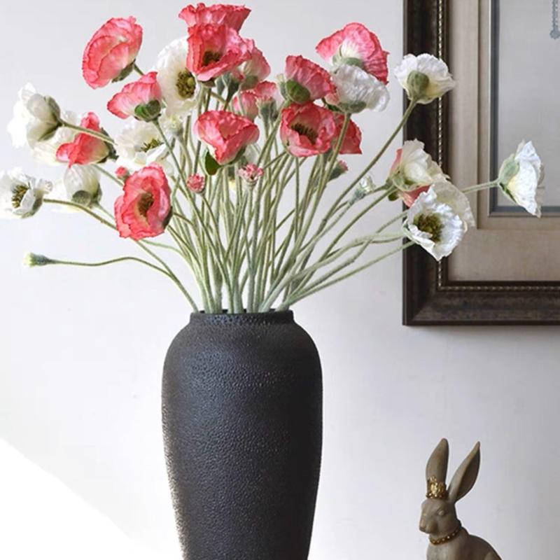  Hoa anh túc lụa. Hoa poppy giả cao cấp bông to decor phòng trang trí nhà cửa Cao Su 