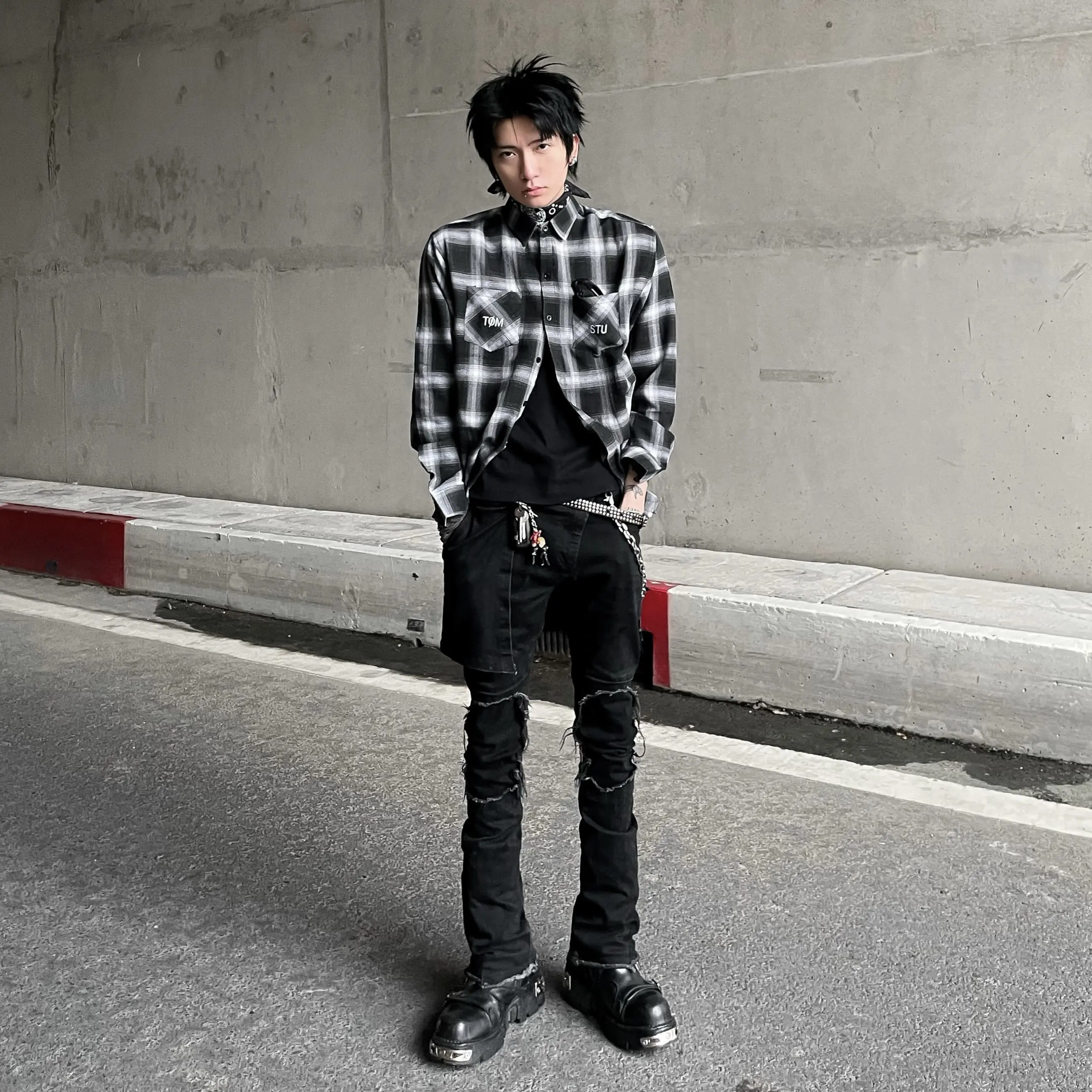 Áo sơ mi Flannel TÓM.STUDIO thêu logo cao cấp. Menswear Nam