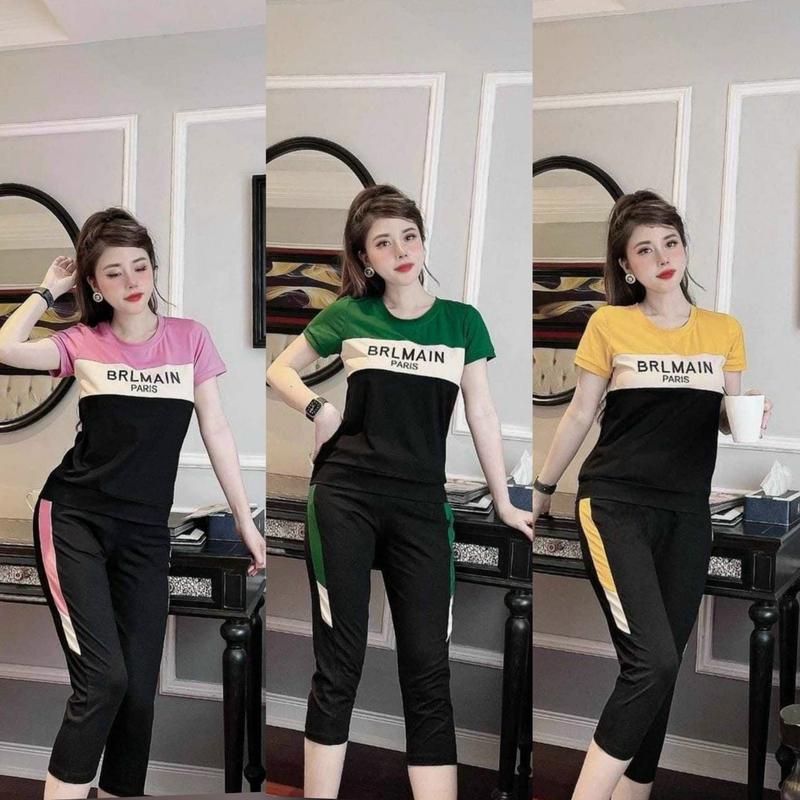 Set Đồ Bộ Nữ Quần Lửng 7 Tấc Chất Cotton Áo Thêu Chữ BLAEMIN Bigsize 45-85Kg Top Nữ Women Jacket