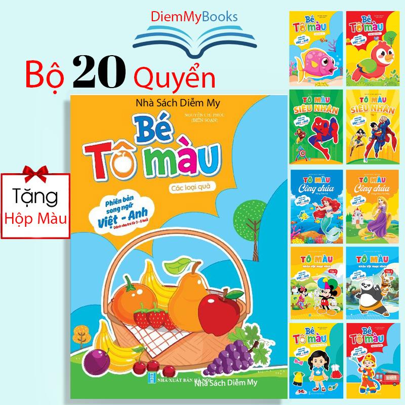 Sách- Bộ 20 Quyển Tập Tô Màu Song Ngữ Cho Bé Từ 3 4 5 6 Tuổi Mẫu Giáo Mầm Non Nhiều Chủ Đề- Tặng 1 Hộp Màu Có Tách Lẻ