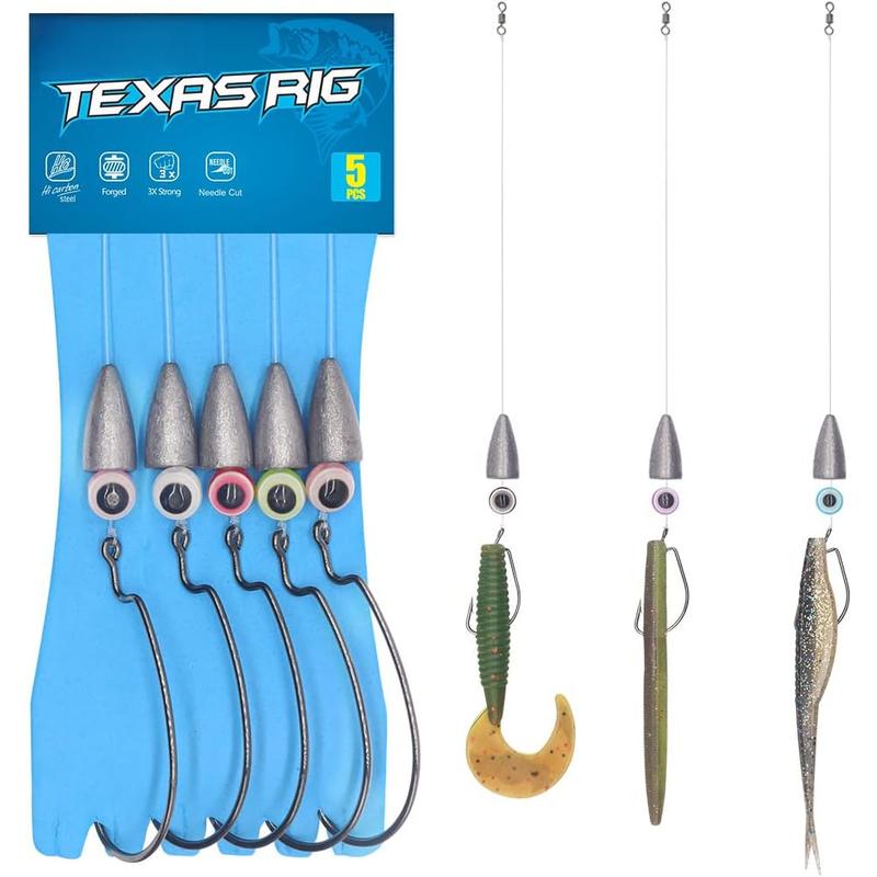 Texas-Rigs-for-Bass-Fishing-Leaders-with-Weights-Hooks-Rigged-Line-Kit ...