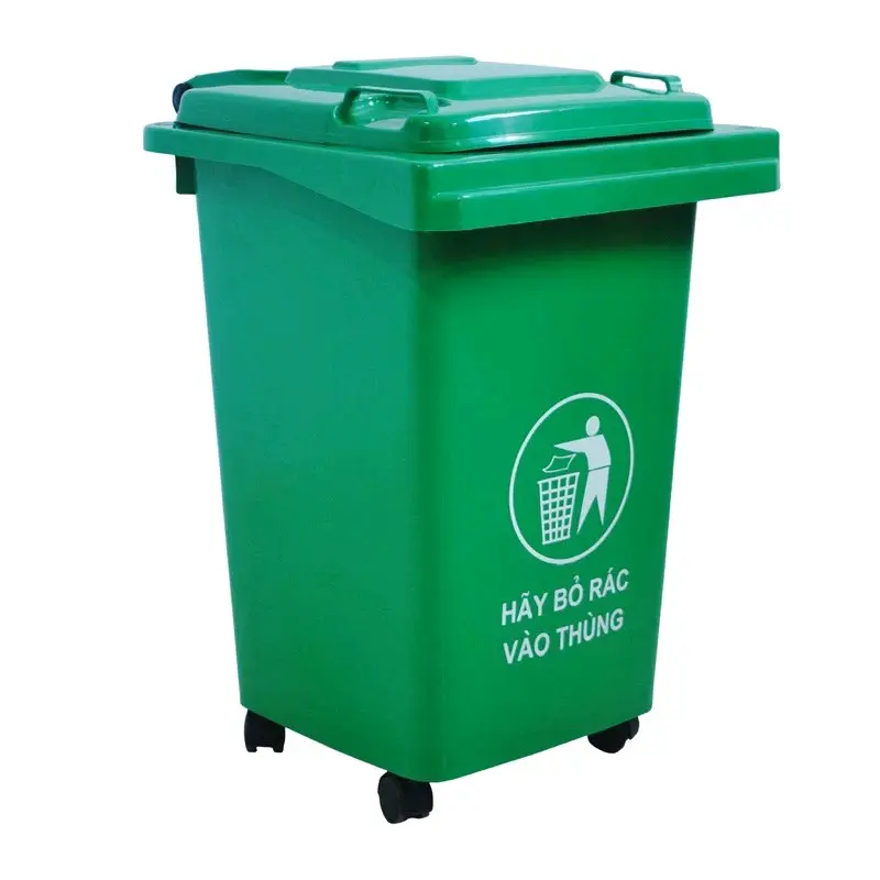 Combo Thùng rác công cổng 60L 4 bánh di chuyển dễ dàng tặng kèm 1kg túi rác vừa thùng