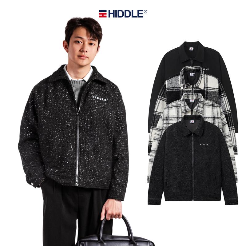 Áo khoác dạ nam Hàn Quốc chính hãng HIDDLE màu đen tweed kẻ sọc caro 2 lớp có túi trong | H8-AK5 H11-AK6 & H11-AK7