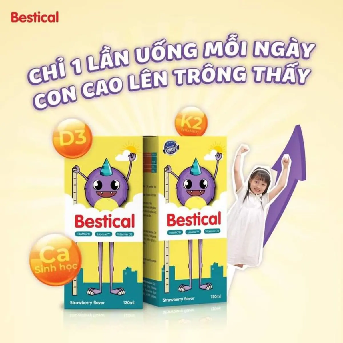 [Quà tặng 1 bộ thẻ học thông minh] Canxi nước sinh học Bestical 120ml bổ sung Canxi cho bé