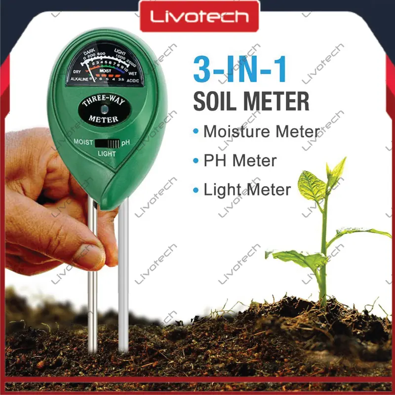 3in1 Soil Tester PH+Moisture+Light Meter Analyser Tipe : Bundar 3