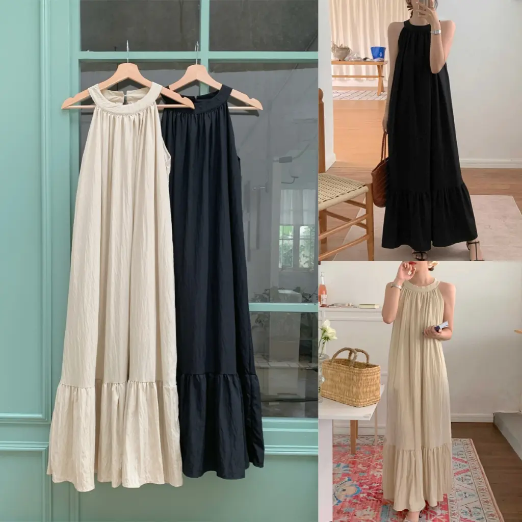 【Ready Stock】Korean Dress Women Solid Color luxe Suspender Long Dress Sleeveless Summer Clothing All-Match Korean Style soft