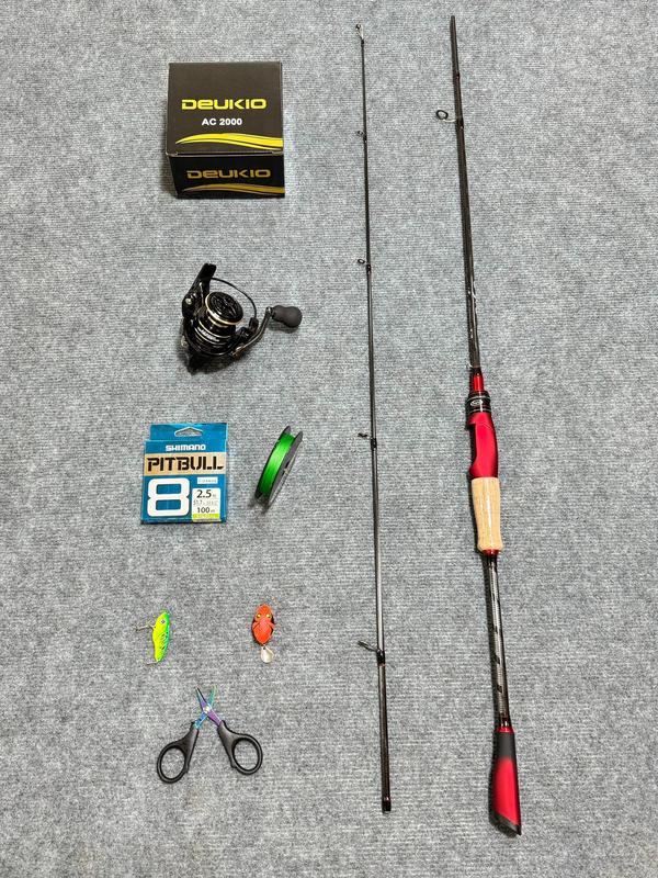 Combo Cần Lure Bọ Cạp Đỏ & Máy AC3 Tặng Kéo Titan & Dây PE + Cá Sắt & Nhái Hơi