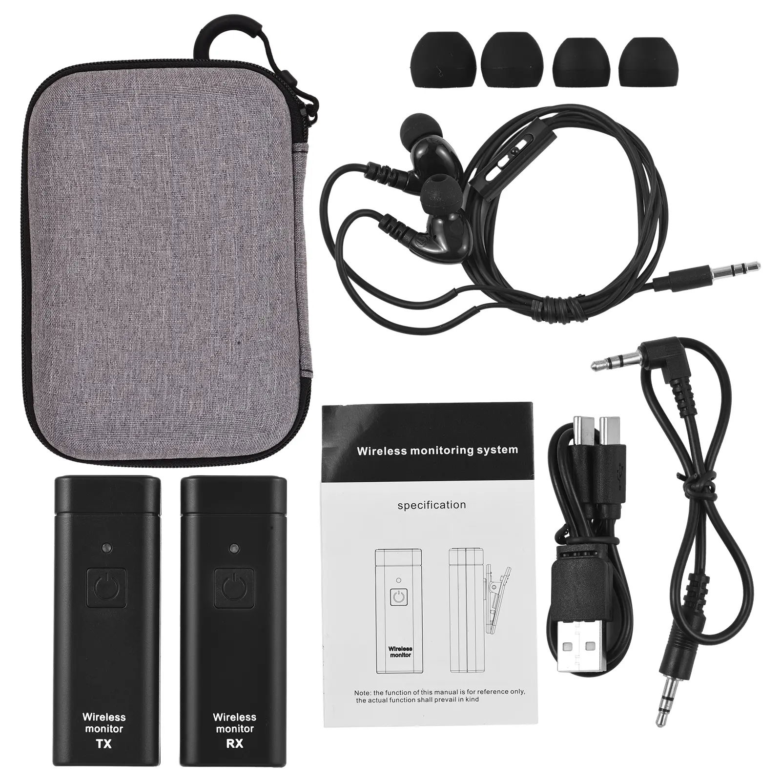 Wireless In Ear Earphone Monitoring System with Earphone Real-time Ear Return UHF FM Without Delay Simultaneous for Singer Band Stage Professional IEM Stereo System Transmitter Receiver