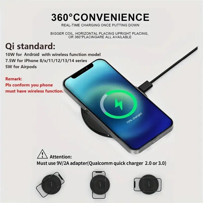 Wireless Charger Pad Stand for Smartphone, Desktop Ultra-thin Mobile Phone Charging Station, Portable Charger for iPhone 15 14 13 12 11 Samsung Xiaomi Phones, Electronic Product, Valentine's Day Gift 4