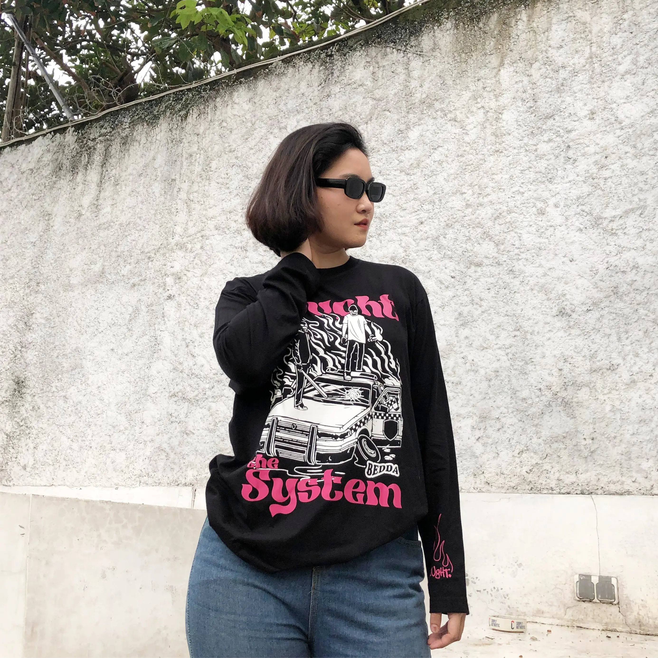 Bedda - T-Shirt Fought System LONG SLEEVE Black Combed UNISEX Lembut Panjang