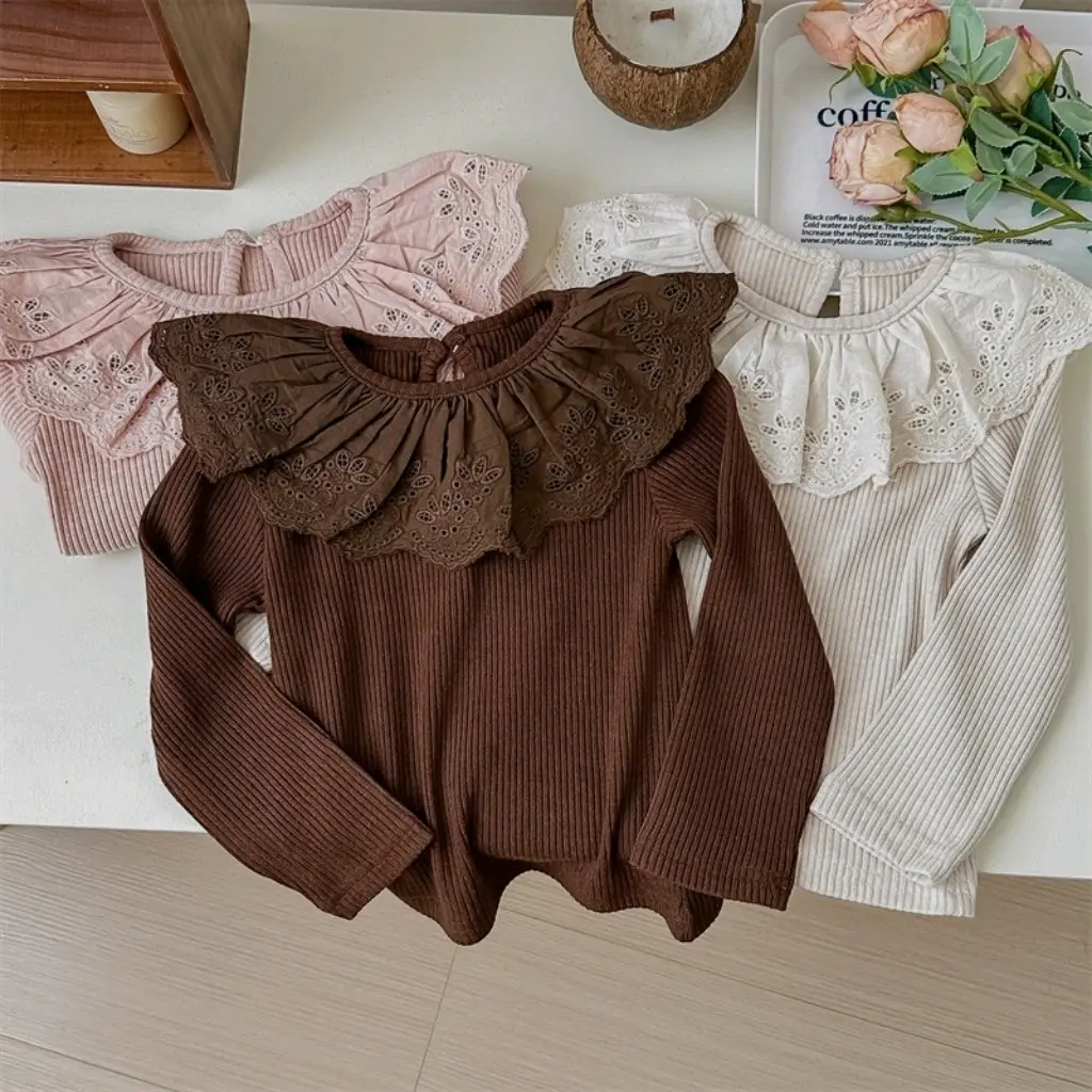 [Misu] Áo len phối cổ thêu hoa cho bé 90-140 Phom ôm nhẹ