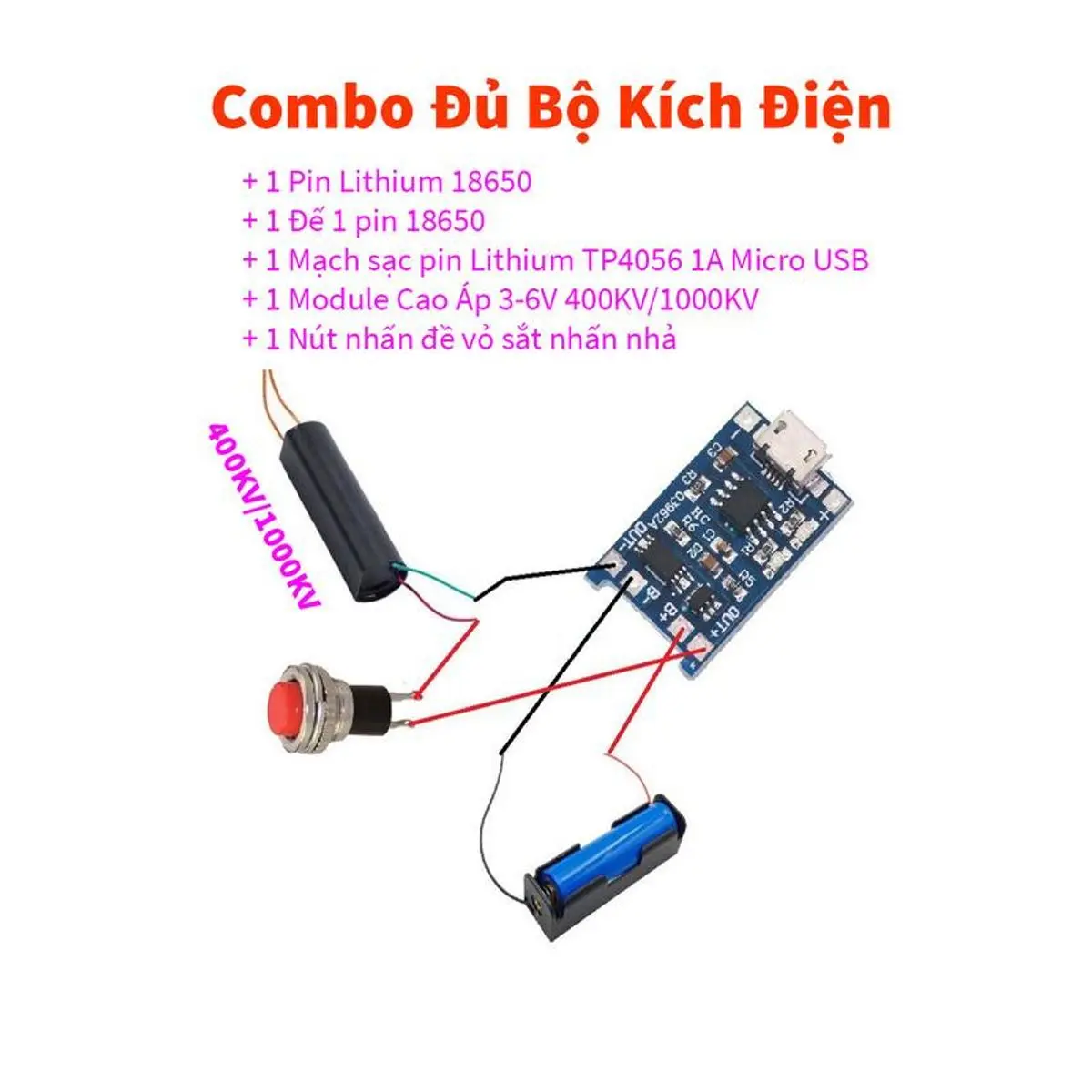 [COMBO ĐỦ BỘ] kícḣ Điện Cao Áp, Vào 3V7-6V ra 400KV/1000KV- Module tăng áp