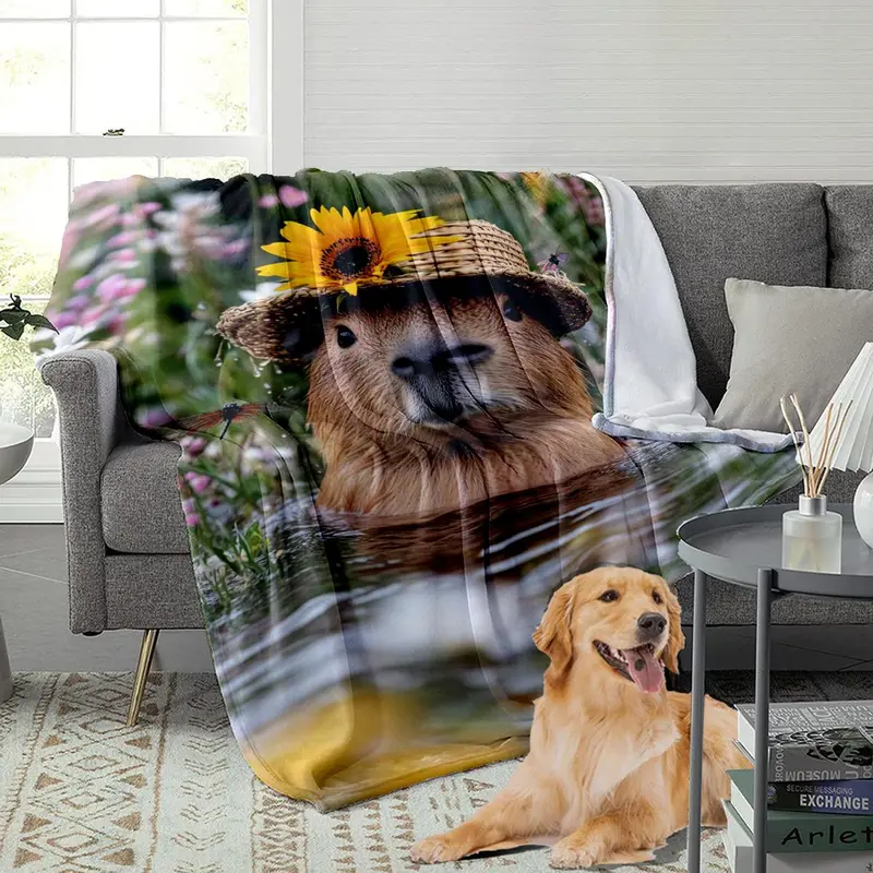 Sunflower Pattern Capybara Design Blanket, Soft Comfortable Throw Blanket, Cool Bedroom Bedding Blankets, Warm Napping Blanket for Home Office Travel Camping 7