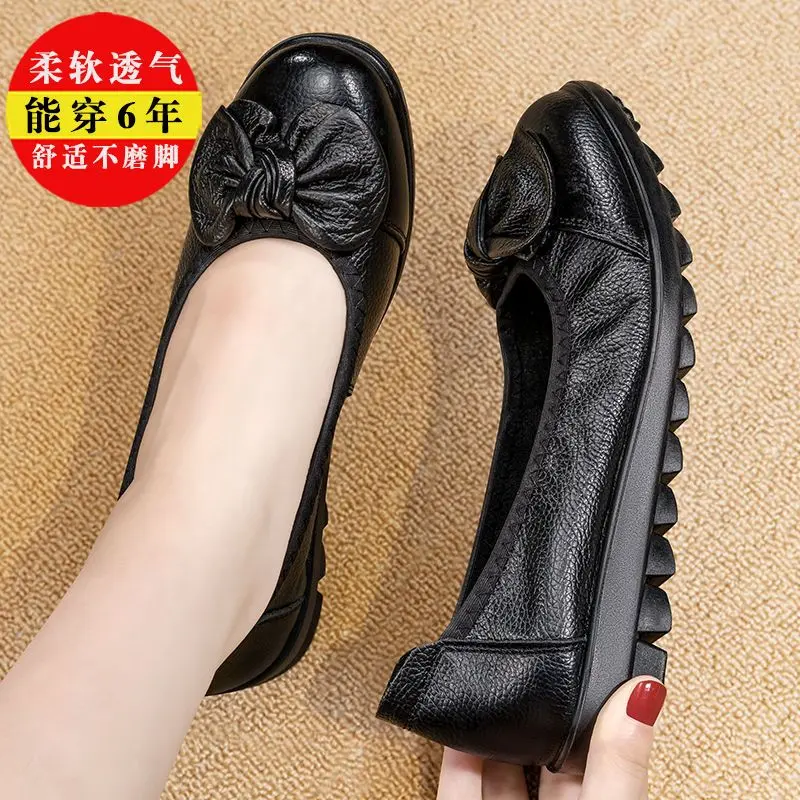 Giày Cho Mẹ, Da Thật Mềm, Đế Mềm, Dành Cho Nữ, Bộ Sưu Tập Mùa Lò Xo Và Mùa Thu 2025, Siêu Mềm Và Thoải Mái, Dễ Phối Đồ, Đáy Phẳng, Thích Hợp Cho Người Già, Giày Chống Trượt
