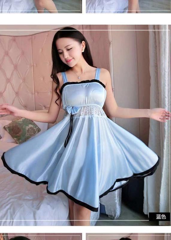 Product Introduction of Đồ Ngủ Lụa Lạnh Phong Cách Hàn Quốc, Dành Cho Nữ, Có Áo Ngực, Mỏng Và Gợi Cảm, Váy Ngủ, Thiết Kế Băng Giá, Kiểu Dây Đeo Băng Quấn Không Tay Dài Trung Bình Thích Hợp Mặc Nhà, Mùa Hè 12