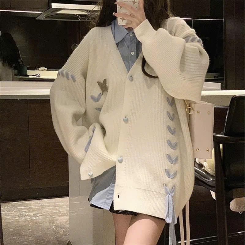 (HÀNG QC) (Kèm charms) Áo len kiểu nữ khoác cardigan đan dây kèm tag cài chất dệt kim form rộng màu kem đen Kozoda AL106 Women Top