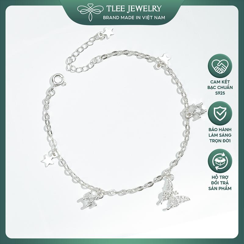 Lắc tay bạc nữ TLEE dây hoa treo charm hồ điệp ánh sao lấp lánh nữ tính TLEE JEWELRY LT0401