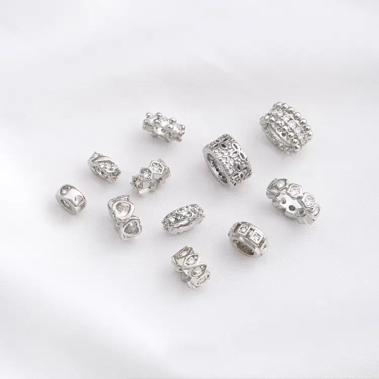Phụ Kiện Trang Sức Chuỗi Thủ Công Hạt Specar Cỏ Ba Lá Trái Tim Zircon Bạch Kim Mạ Đồng, Hạt Specar Lỗ Lớn