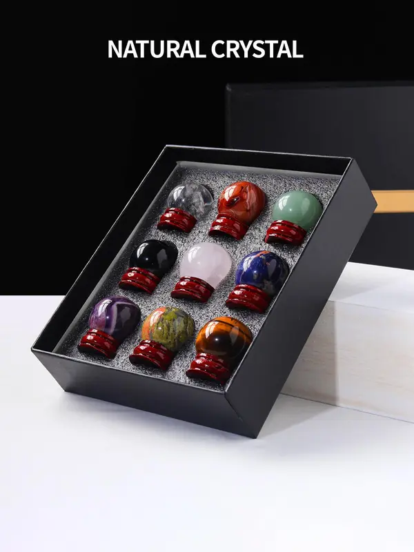 9-piece Set Natural Crystal Decoration, Mini Polished Ball, Energy Feng Shui Ball, Jewelry Accessories for Home & Office Decor 0