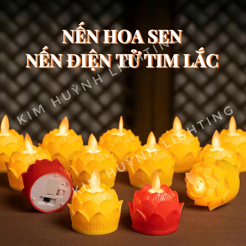 Nến pin hoa sen tim lắc trang trí bàn thờ, decor trang trí Lễ Tết