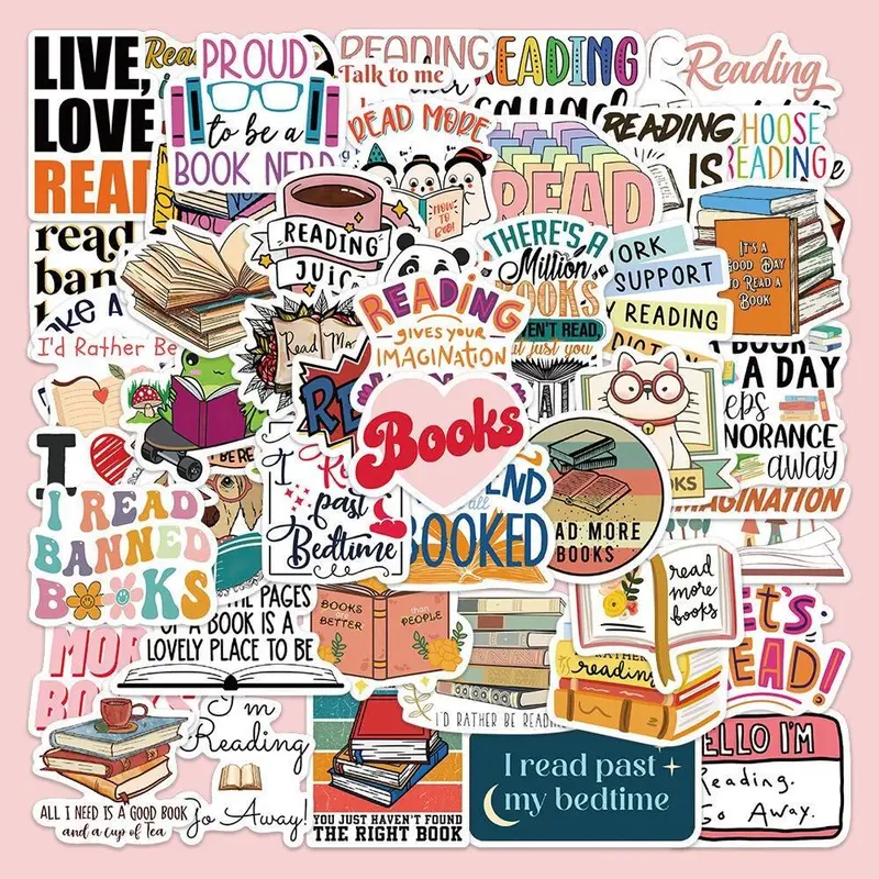 50pcs Books Letter Sticker, Creative Kawaii DIY Sticker, Self Adhesive Creative Decal for Gifts Bottle Scrapbook Phone Case Guitar 0
