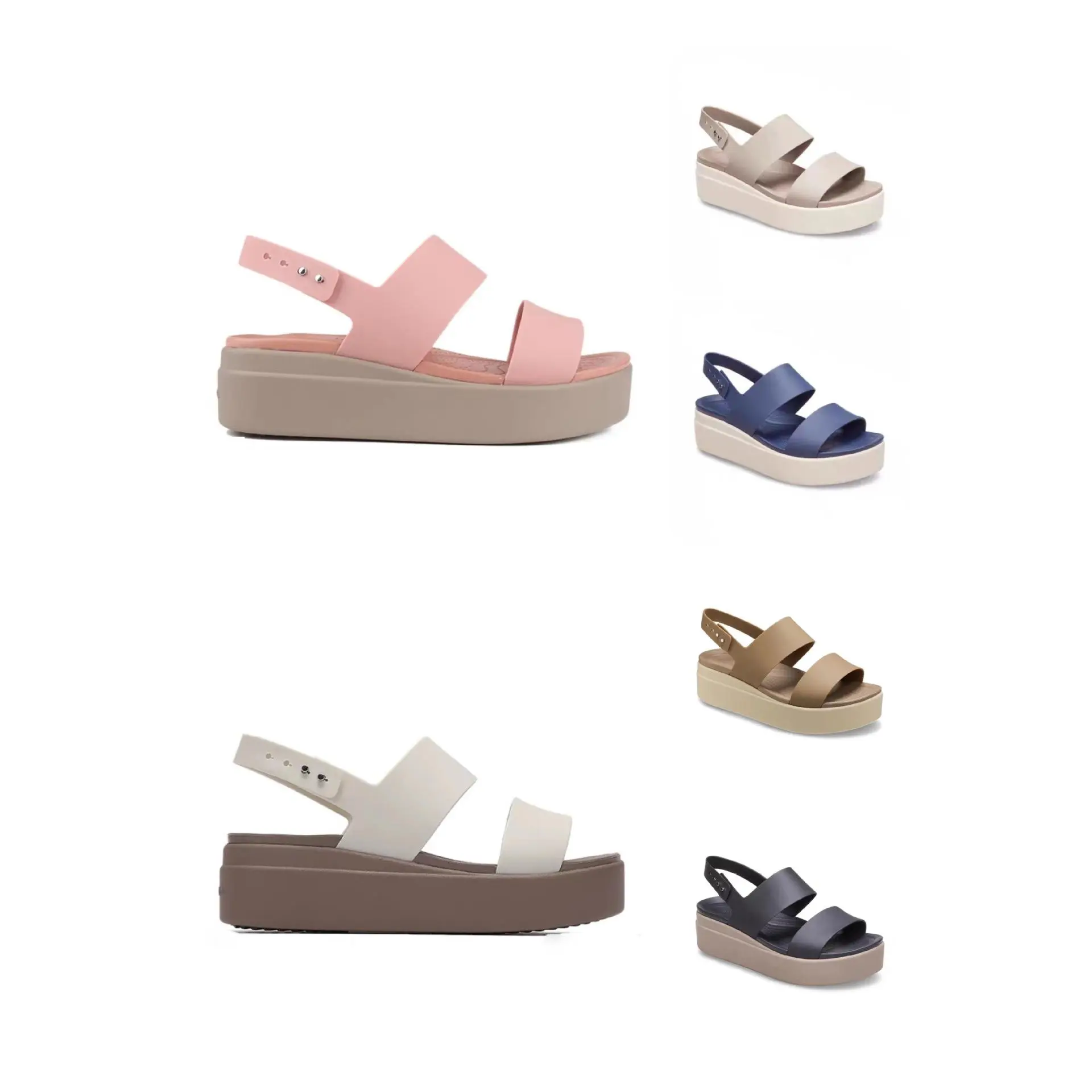 2023 New Croc Shoes Women&#39;s High Heels Brooklyn Comfortable Lightweight Casual Thick Soled Wedge Sandals Walking Shoes Footwear