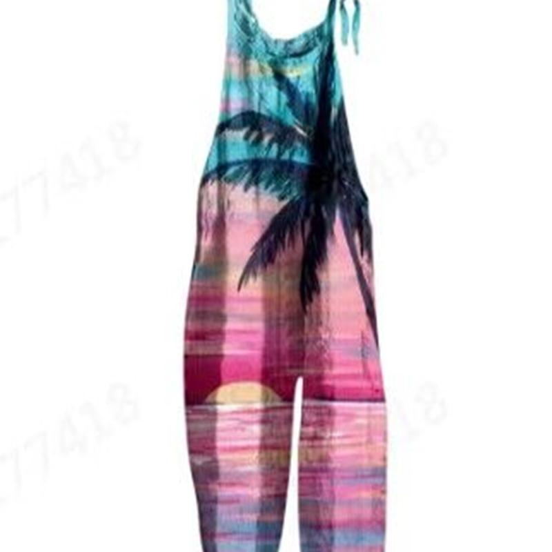Áo Jumpsuit Quần Thời Trang Bohemian Mùa Hè, Dành Cho Nữ, Phong Cách Thường Ngày In 3D Họa Tiết Dừa Hoàng Hôn Hoàng Hôn, Dáng Rộng Vừa Vặn, Cổ Yếm Buộc Dây Thích Hợp Cho Kỳ Nghỉ Và Các Dịp Thông Thường Women 2