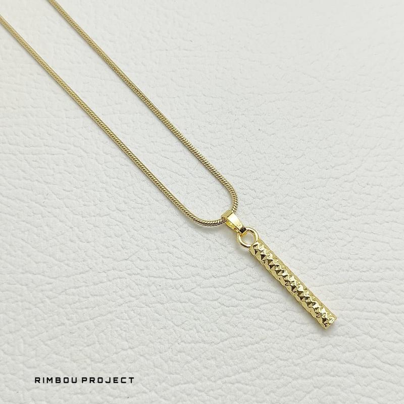 Kalung Rantai Titanium Anti Karat Tidak Berubah  Warna Model Round Snake Liontin Bambu Pria Dan Wanita Gold Silver 3