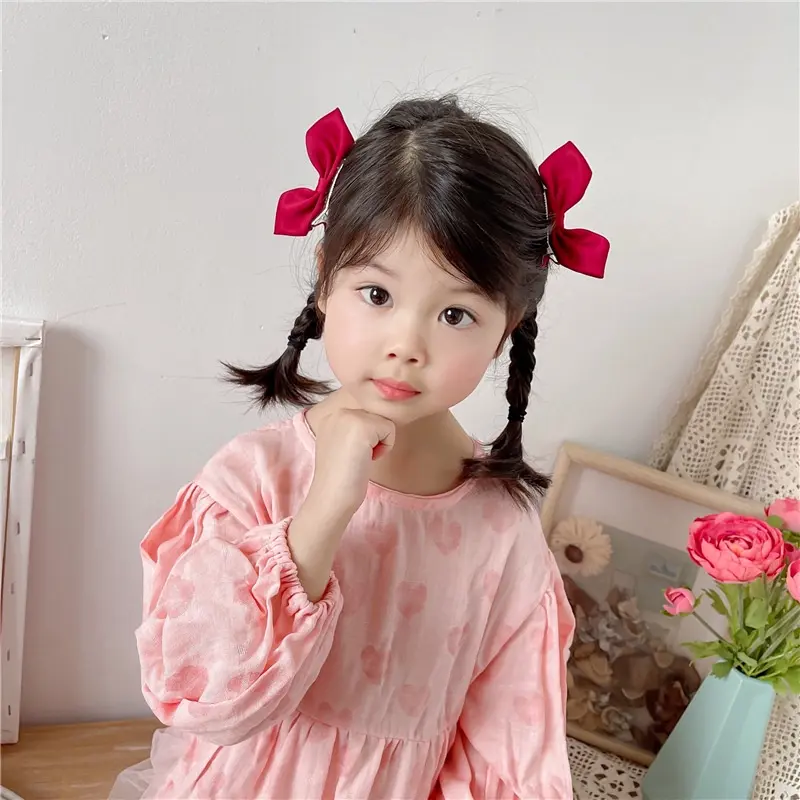 Set 2 kẹp tóc nơ màu trơn đơn giản xinh xắn giá rẻ K87 3