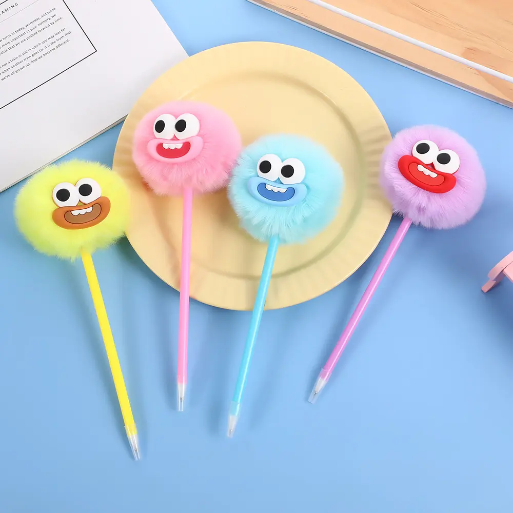 Sausage Mouth Little Monster Funny Expression Fur Ball Pen Fun and Cute Colorful Plush Gel Pen Activity Gift Pen