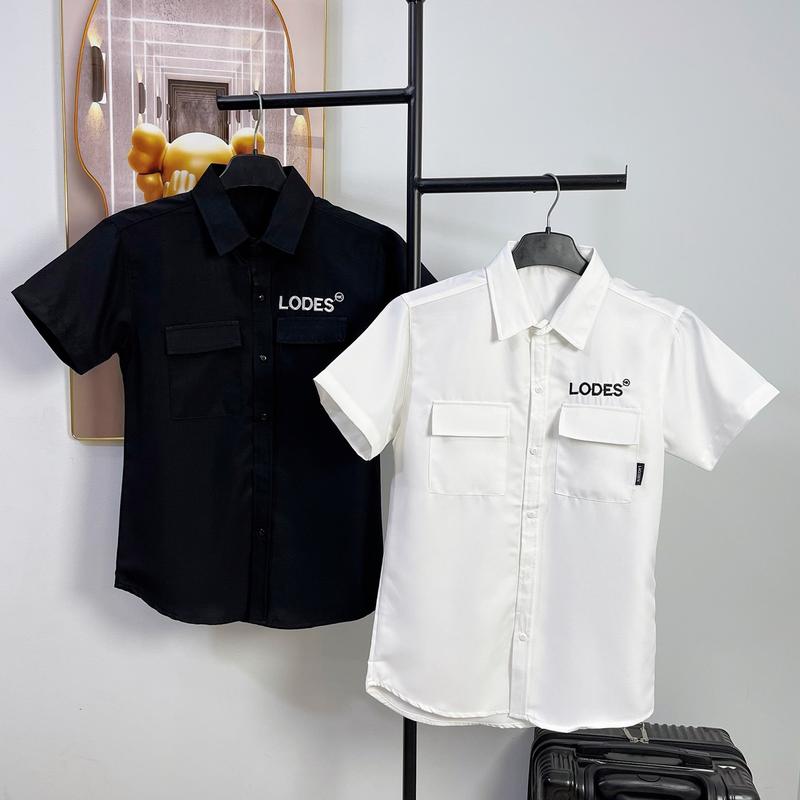 Áo sơ mi nam túi hộp tay ngắn thêu chữ LODE form body cổ bẻ, chất vải lụa mango dày thoáng mát mẫu mới cao cấp-NGỌC DUYÊN STORE Menswear Shirt Có Cổ Kate