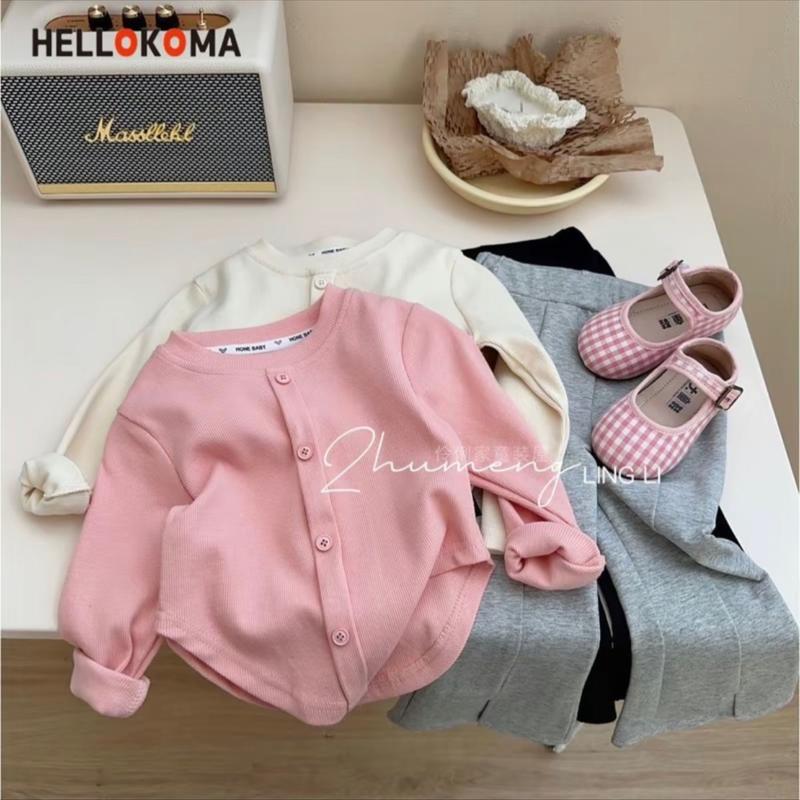 Áo dài tay vạt bầu trơn thun gân cho bé gái diện thu đông