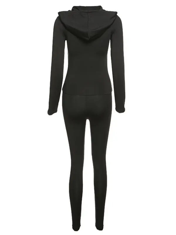 Women's Plain Pocket Zipper Hoodie & Leggings Set, Drawstring Long Sleeve Top & Skinny Pants Set, Valentine's Day Gift for Girl, Women's Lounge Two Piece Outfits, Womenswear, Elegant Gym Outfits 7