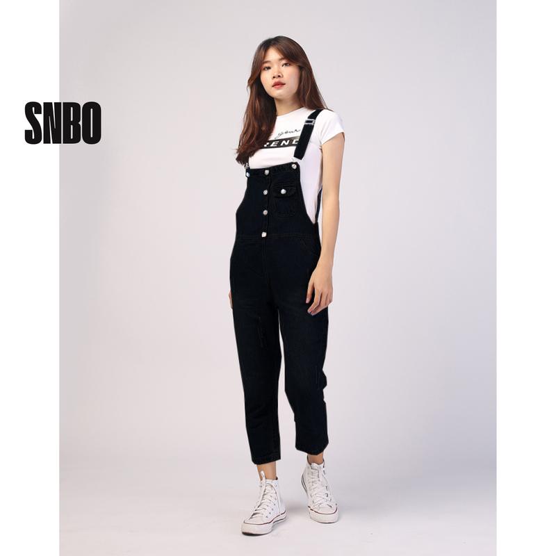 Quần yếm trơn jeans nữ dài cơ bản 5 cúc SNBO chất vải jeans mềm mịn phong cách trẻ trung hàn quốc MÃ YJ012 0