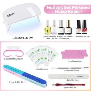 Modelones Paket Nailart pro unyu unyu untuk pemula / setkumplit nailart Kuku 7ml Kutek Gel warna Random 2pcs